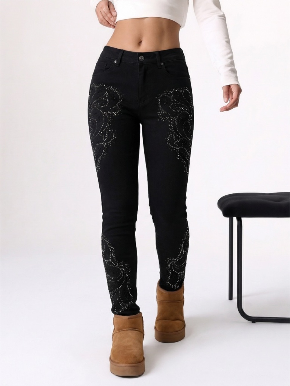 Emilio Pucci Black Crystal Embellished Jeans Size 6